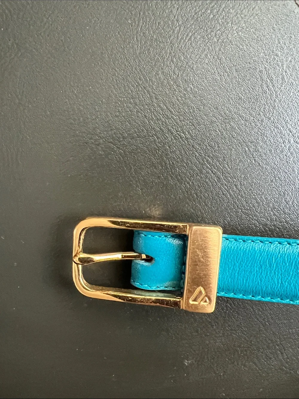 Liz Claiborne Turquoise Leather Belt with Brass Buckle Size Large